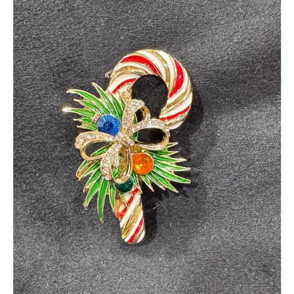 Vintage Mid-Century Napier Candy Cane Christmas Brooch ** Replaced Pin** CP31 - Picture 2 of 5